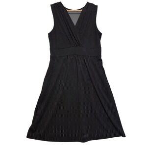 George Polka Dot Sleeveless V-Neck Pocket A-Line Dress Black White Size Medium